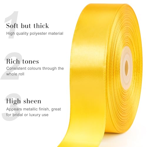 Yellow Satin Ribbon, 1 Inch, 50 Yards - color: yellow