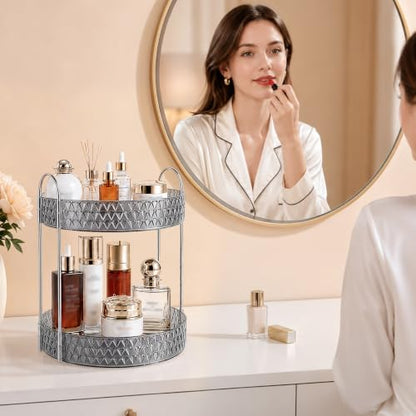 Large Capacity Rotating Makeup Organizer Perfume Stand Holder, 2 Tier Gray - color: Gray, size: 2 Tier (Standard)