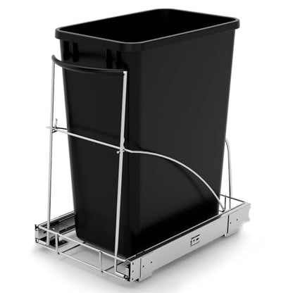 Tanamu Pull Out Trash Can Under Cabinet，Under Sink Slide Out Garbage for Kitchen，Requires 13" W X 18" D Minimum Cabinets，Not Included Can，Chrome Adjustable for 7-10 Gal Can