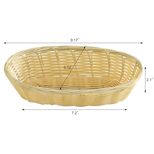 New Star Foodservice 44218 Commercial-Grade Plastic Food Serving Baskets, 9 x 4.25 x 2 Inch Oblong Hand Woven Polypropylene Baskets with Steel Support Frame, Natural, Set of 12 - color: Natural (Oblong), size: 9" x 4.25" x 2"