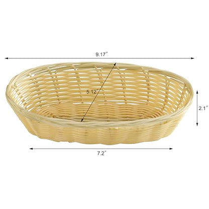 New Star Foodservice 44218 Commercial-Grade Plastic Food Serving Baskets, 9 x 4.25 x 2 Inch Oblong Hand Woven Polypropylene Baskets with Steel Support Frame, Natural, Set of 12 - color: Natural (Oblong), size: 9" x 4.25" x 2"