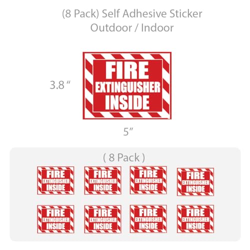 (8 Pack) Fire Extinguisher Inside Sticker Decal Sign Self Adhesive for Trucks or Equipment