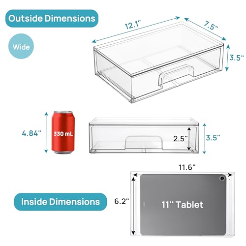 Vtopmart Clear Stackable Storage Drawers, 4 Pack Wide Plastic Organizers - style: Wide-4pack-Clear