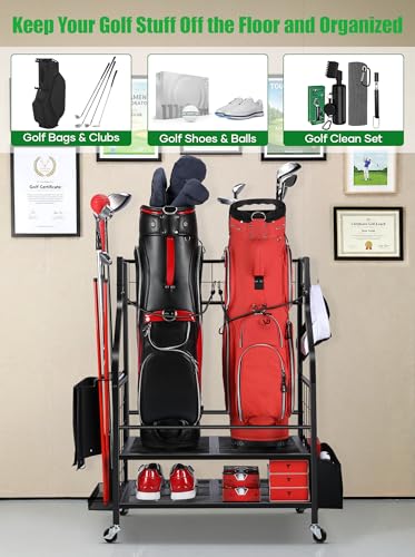 FHXZH Golf Bags Storage Garage Organizer - Golf Bag Stand for 2 Bag