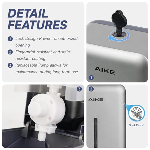 AIKE Liquid Commercial Soap Dispenser,27oz for Bathroom Sleek Silver,AK1006 - color: Silver