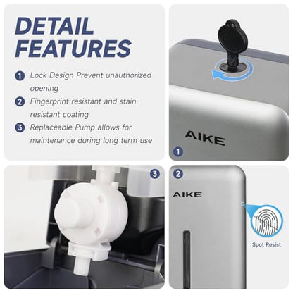 AIKE Liquid Commercial Soap Dispenser,27oz for Bathroom Sleek Silver,AK1006 - color: Silver