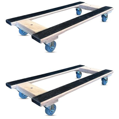 Made in USA Premium Solid Oak Furniture Dolly, 2-Pack - 18"x30" H-Frame w/Non-Slip Grip, 3.5" Non-Marking Wheels, Heavy-Duty 1000 lbs Capacity Each (18"x40" Dolly 2-Pack) - size: 18"x40" Dolly 2-Pack