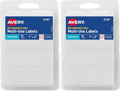 Avery Multi-Use Removable Labels, 1" x 3", White, Non-Printable, 72 Blank Labels Total (6728) (Pack of 2) - size: 1 x 3 Inch (Pack of 2)