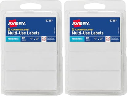 Avery Multi-Use Removable Labels, 1" x 3", White, Non-Printable, 72 Blank Labels Total (6728) (Pack of 2) - size: 1 x 3 Inch (Pack of 2)
