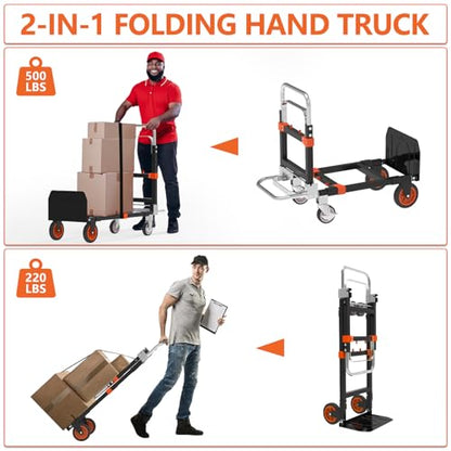 3-in-1 Folding Hand Truck, 500 lb Heavy Duty Steel Dolly - color: Orange
