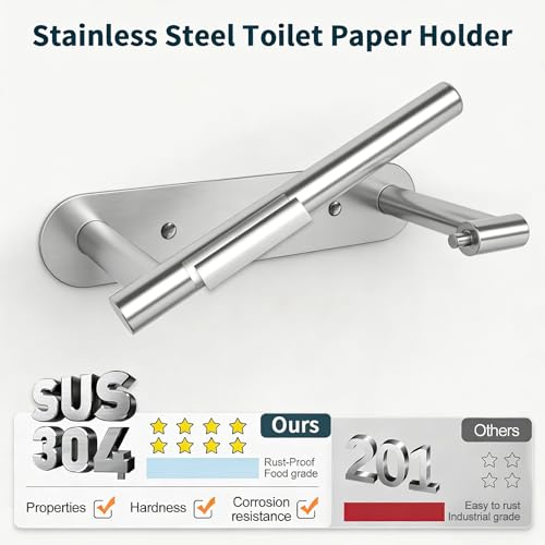 304 Stainless Steel Toilet Paper Holder Wall Mounted Double Post Swivel Tissue Holder No Drilling Bathroom Paper Towel Dispenser Anti-Vibration for RV Commercial Bathroom Brushed Silver - color: Silver