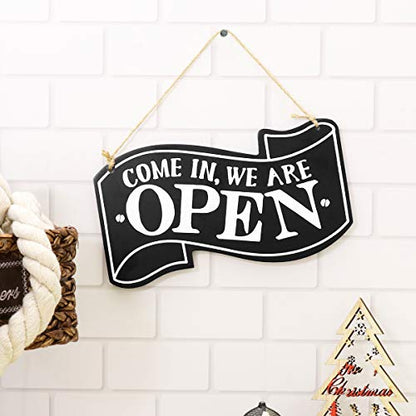 Wooden Double Sided Store Open and Closed Signs for Store Business or Home (Black)