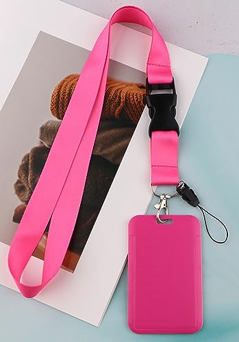 Lanyard ID Holder Pink Lanyard for Keys ID Badges Keychain Vertical Name Badge Holder with Clip - color: Pink