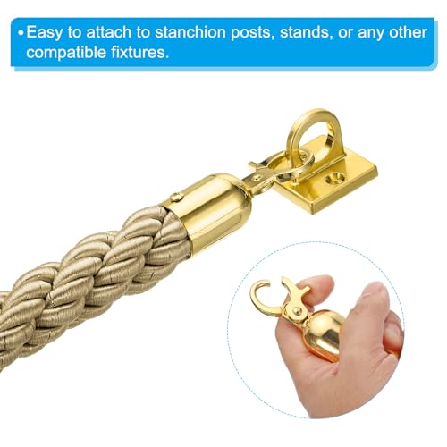 PATIKIL Stanchion Rope 1.5m/5Ft Barrier Golden Hook Champagne Gold 2 Pack - color: Champagne Gold/Golden