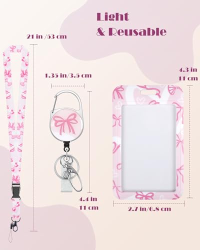 Uniclife Fashionable Sliding Badge Holder Bowknot Pattern with Reel - color: Pink Bowknot-vertical