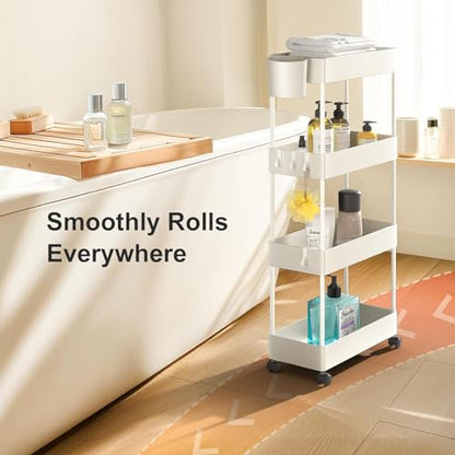 Pipishell 4 Tier Slim Storage Cart with Wheels, Laundry Cart, White - color: White, size: 4-Tier