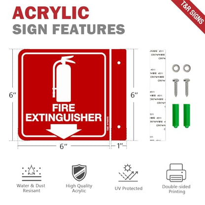 T&R Fire Extinguisher Sign, Fire Extinguisher with Down Arrow - 12 Pack - 6 x 6 Inches Acrylic, 2 pre-drilled holes, Includes Matching Screws, Use for Home Office/Business - color: L - 12 Pack