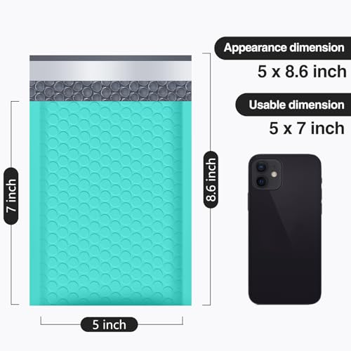 UCGOU Bubble Mailers 5x8.6" Usable Size 5x7" Padded Envelopes Teal 50 Pack - color: Teal, size: 5x8.6" 50PC