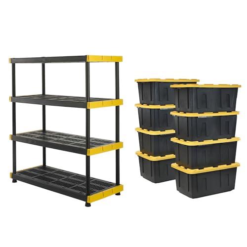 CX Heavy Duty 4-Tier Garage Storage Shelves + 8-pack 27-Gallon Bins & Lids - style: Shelf + 27 Gallon Container (8-Pack)