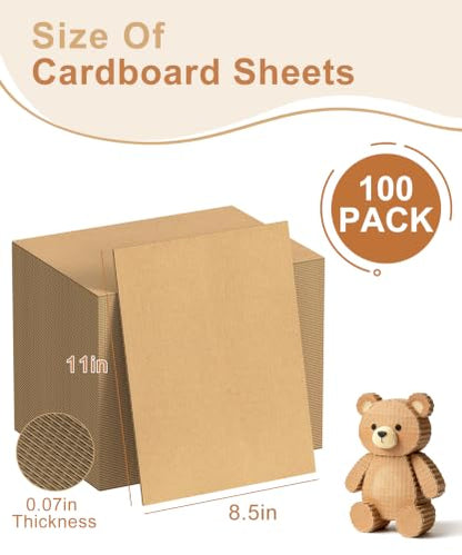 Magicheap 100 Pack Thick Corrugated Cardboard Sheets, 8.5in x 11in