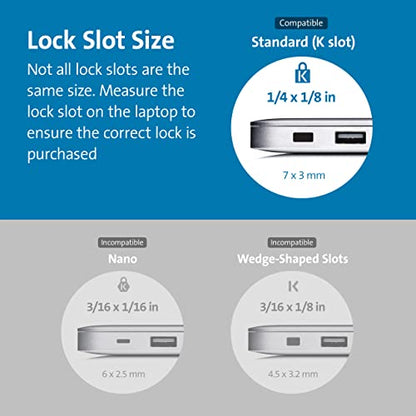 Kensington Slim Combination T-Bar Standard Lock Slot for Laptops, Security Computer Lock Cable, Resettable 4-wheel Number Code with 6 Foot Cable, K60600WW - size: Slim, style: Slim Cable T-Bar