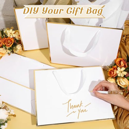 ReliThick 12 Pack Paper Gift Bag with Handles & Tissue, White, Gold - color: White, Gold