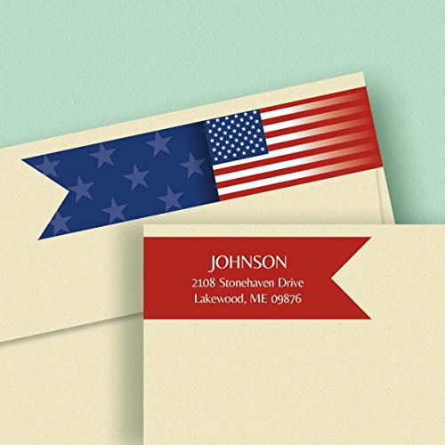 Colorful Images Patriotic Flag Wrap Return Address Mailing Labels, Personalized in The USA with Names & Addresses, Set of 64 Self Adhesive, Easy Peel Flat Label Sheets, 7” x 1”, 1 Design - style: Flag-Connect