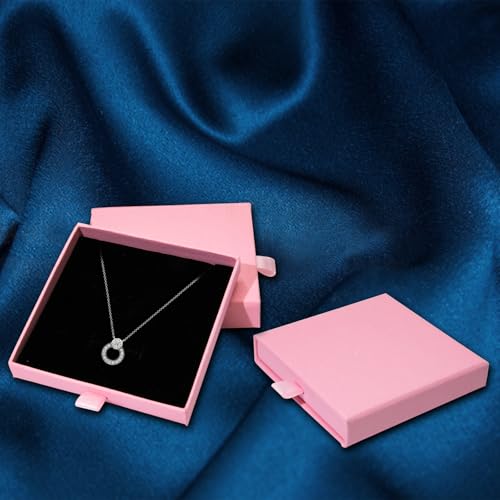 Jewelry Gift Box, 3.53.5x0.7Inch Cardboard Jewelry Organizer, Fancy Necklace Bracelet Earring Drawer, Kraft Empty Jewellery Display for Ring Earring (Pink, 4 Pcs) - color: Pink