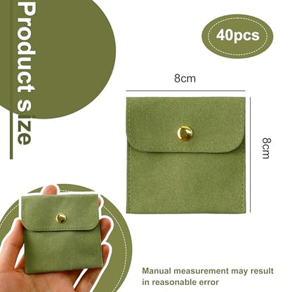 40pcs Green Microfiber Jewelry Pouch Button Bag 8 x 8cm, Jewelry Packaging Bag Luxury Small Favor Bags Jewelry Gift Bags for Earrings Necklaces Bracelet Ring - color: green
