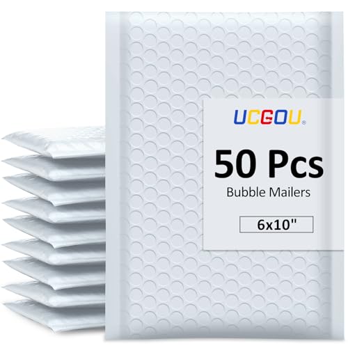 UCGOU Bubble Mailers 6x10" White Usable Size 6x9" Padded Envelopes 50 Pack - color: White, size: 6x10" 50PC