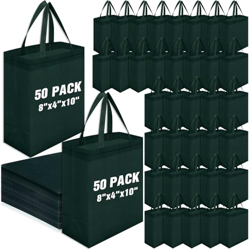Windyun 50 Pcs Reusable Tote Bag Bulk 8 x 4 x 10 Inch, Dark Green - color: Dark Green
