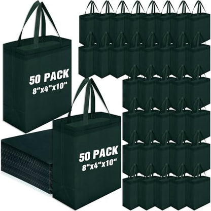 Windyun 50 Pcs Reusable Tote Bag Bulk 8 x 4 x 10 Inch, Dark Green - color: Dark Green