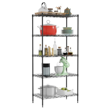 FDW | 5-Tier Wire Shelf | 21" x 11" x 48" | Black - color: Black, size: 5-Shelf No Wheels