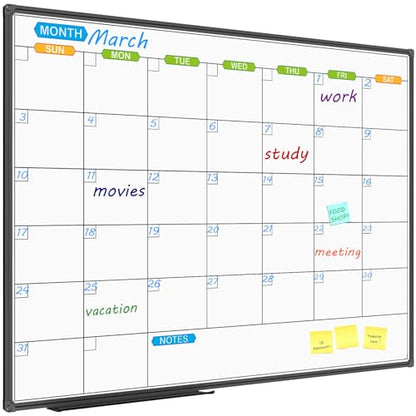 JILoffice Dry Erase Calendar Whiteboard 48 X 36 Inch - Magnetic White Board Calendar Monthly, Black Aluminum Frame Wall Mounted Board for Office Home and School - color: Black, size: 48"W x 36"H