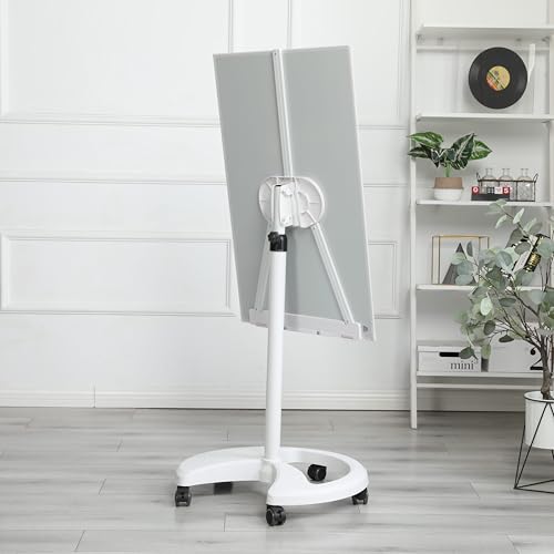 Rolling Tempered Glass Whiteboard with Stand, Magnetic Dry Erase Glass Board 36" x 24", Height Adjustable & 0–30° Tilting Mobile Stand with Locking Casters, Includes 2 Magnets 2 Markers 1 Eraser