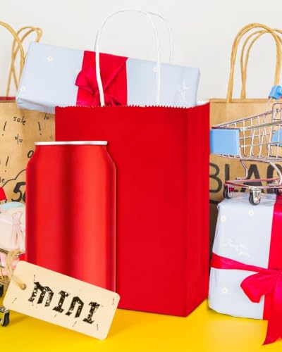 qiqee 24PCS Mini Gift Bag with Handles Bulk 4.5"x2.5"x6" Gift Bags Red Bags Multiple Uses - color: Red