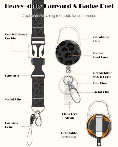 Uniclife Cute ID Badge Holder with Lanyard - color: Black Leopard Print & Pink Bowknot