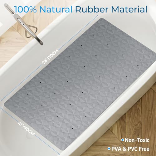 Non Slip Bathtub Mat for Bath Tub Shower - 241 Vacuum Suction Cups - color: Gray With Holes, size: 28" x 16" (Rectangular)
