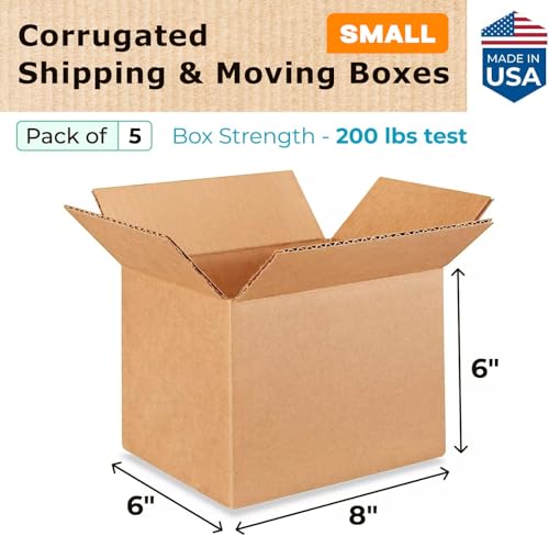 Small Moving & Shipping Boxes 8 x 6 x 6 inches (5-Pack) - Extra Strength 200 lb vs Regular - Corrugated Cardboard Boxes - Shipping Box for Small Business - Moving Cardboard Box by IDL Packaging - size: 8 * 6 * 6" (Small Boxes)