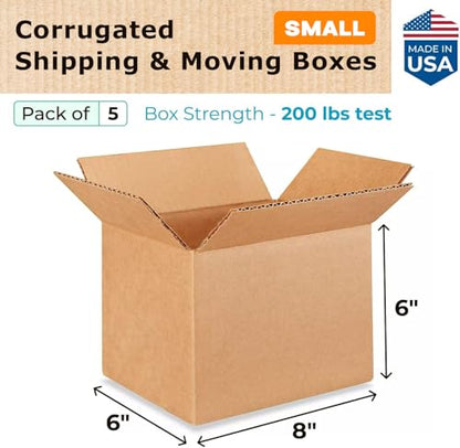 Small Moving & Shipping Boxes 8 x 6 x 6 inches (5-Pack) - Extra Strength 200 lb vs Regular - Corrugated Cardboard Boxes - Shipping Box for Small Business - Moving Cardboard Box by IDL Packaging - size: 8 * 6 * 6" (Small Boxes)