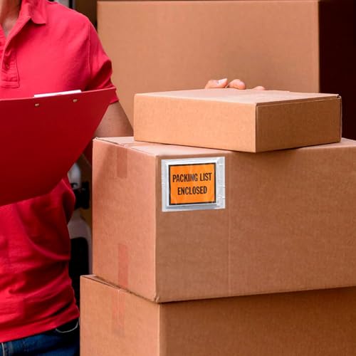 PSBM 2000 PCS 7 x 5.5 Inch Orange Full Face Packing List Enclosed Bags, Shipping Mailing Envelopes and Packing Slip Pouches for Mailing Labels, Invoices and Documents