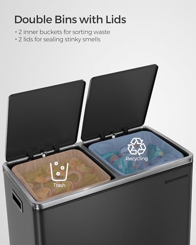 SONGMICS Trash Can, 2 x 8 Gallon (2 x 30 L), Black - color: Black, size: 2 x 8 Gallon