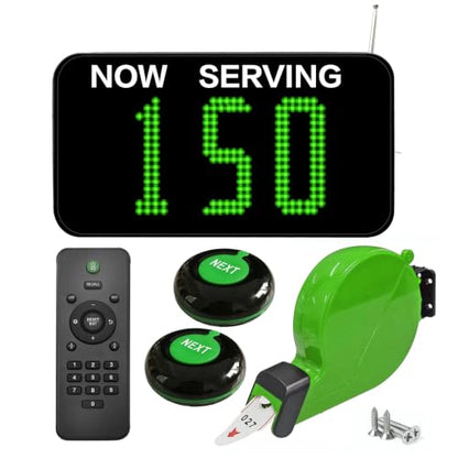 Take a Number Machine Queue Wireless Calling System for Customers with 1 Dot-Matrix Display Show Now Serving Number 2 Waterproof Next Call Button 1 Green Ticket Dispenser