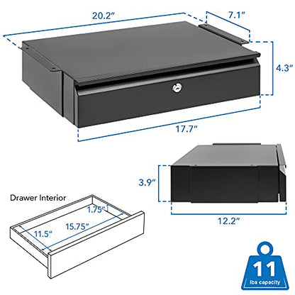 Mount-It! Locking Under Desk Pull-Out Drawer, Steel, 11 lb Capacity, 2 Keys - size: Lockable
