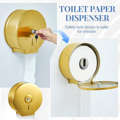 Mifoci 2 Pcs Industrial Toilet Paper Holder Commercial Roll Dispenser Wall Mount Stainless Steel Jumbo Tissue Dispenser Fits 9" Roll Toilet Paper for Office Home Public Places (Gold) - color: Gold