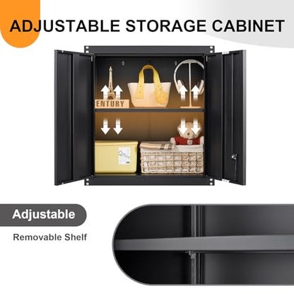 Metal Wall Cabinet, Steel Cabinet Wall Mounted, Lockable Storege Cabinet with Doors and Shelves, Upper Cabinets for Home Office, Pantry, Garage, Black - color: 28"h - Black