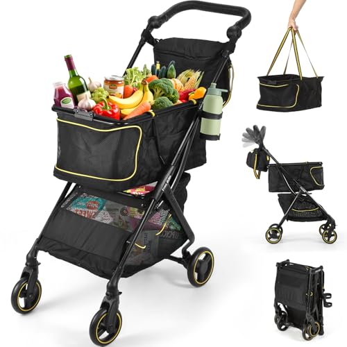 Dyna-Living Shopping Cart for Groceries 70LBS Foldable Shopping Cart - color: Black