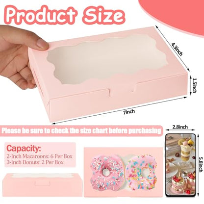60 Pack 7 x 4 3/8 x 1.5 Inch Pink Cookie Boxes with Clear Window - color: 60PCS Pink Boxes