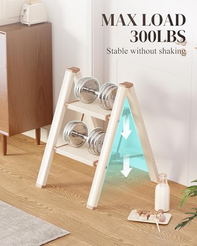 2 Step Ladder, Foldable Aluminum Step Stool with Anti-Slip Pedal - color: Cream Chocolate, size: 2 Step