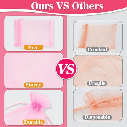 Sukh Pink Organza Bags 4"x6" - 100PCS Small Mesh Drawstring Gift Bags - color: Pink, size: 100 Count (4 x 6 Inches)